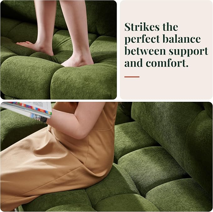 Jocisland 93” 4-in-1 Convertible Sofa Bed, Full Size Cloud Sleeper Sofa, Tufted Chenille, 5-Position Adjustable Backrest, 10-Minute Tool-Free Assembly, Couches for Living Room Guest Room, Green