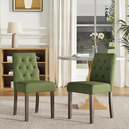 Upholstered Dining Chairs Set of 2, Modern Fabric Dining Chairs with Tufted Design, Kitchen Side Chairs, Farmhouse Dinner Chair with Wood Legs for Kitchen Restaurant Living Room, Green