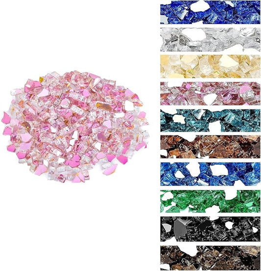 Onlyfire 10 lbs Fire Glass Rocks 1/4 Inch, Reflective Tempered Glass for Propane Fire Pit & Gas Fireplace, High Luster Firepit Glass Stones for Fire Table, Rose Gold (Multicolor Options Available)