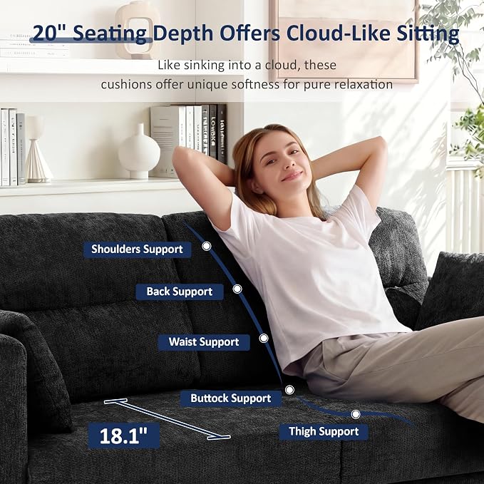 Vipbear 69" Loveseat Sofa,Modern Couches for Small Spaces,Black Chenille Love Seat Couch for Living Room,Bedroom,Apartment,Office,Deep Seat,Armrest Tabletop,Throw Pillow