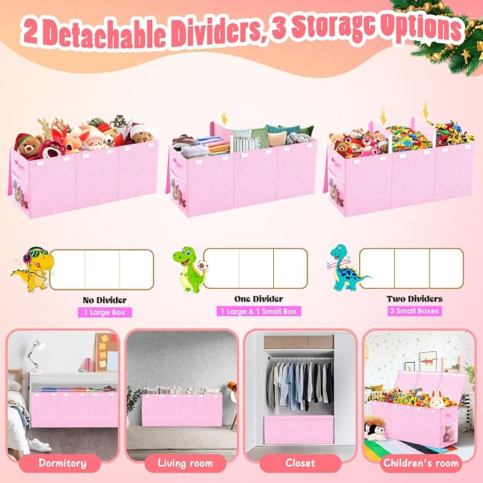 Beadsky Extra Large Toy Box Toddlers Chest with Lids, Collapsible Sturdy Toy Storage Organizer, Kids Bin Boxes Storage Basket for Boys, Girls, Nursery, Living Room, Playroom, 40"x14"x16" (Pink)