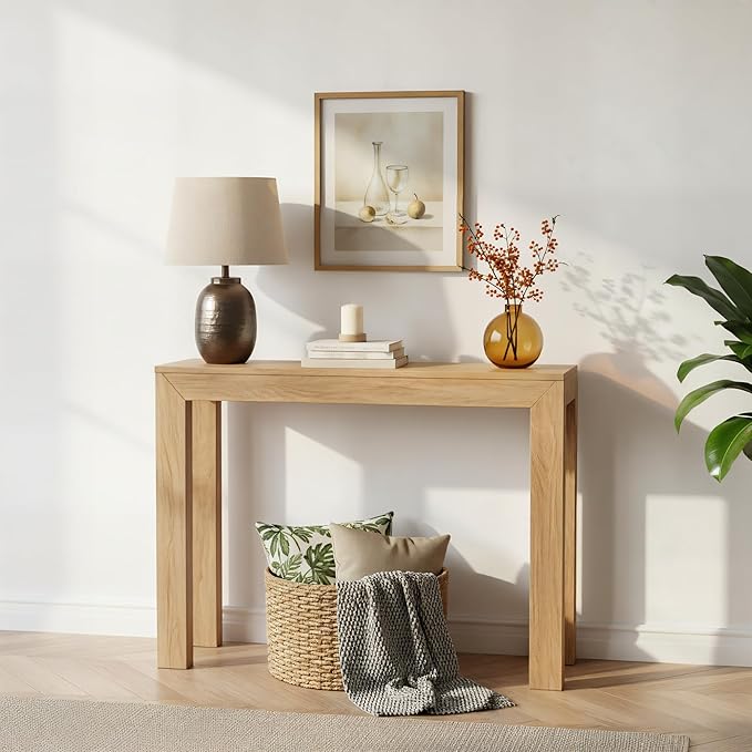 Plank+Beam Modern Solid Wood Console Table, 46 Inch, Sofa Table, Narrow Entryway Table for Hallway, Behind The Couch, Living Room, Foyer, Easy Assembly, Blonde