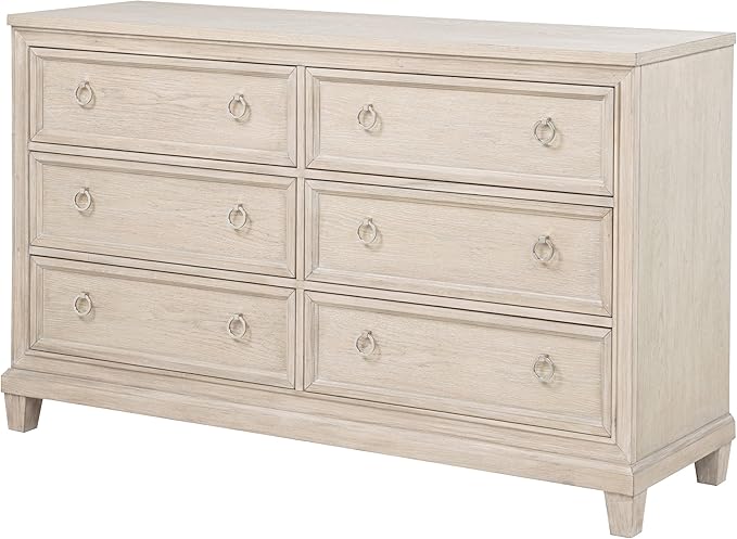 Coaster Home Furnishings - Pembroke - Wood - 6-Drawer Bedroom Dresser with Stepped Trim, Ring Pulls and Coastal Style - Bedroom - Washed Oak - 215923