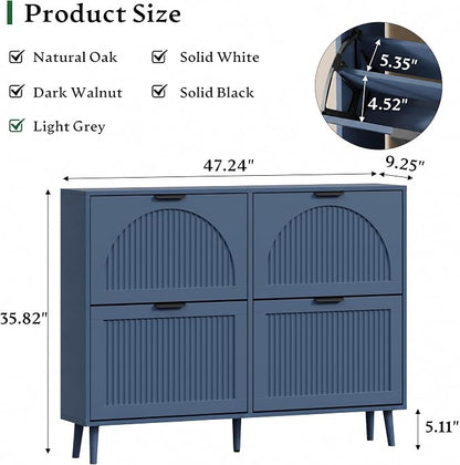 Xixini Shoe Storage Cabinet with 4 Flip Drawers, 36" Freestanding Wood Fluted Shoe Organizer for Entryway, Tall Narrow Wooden Hidden Slim Shoe Rack for Front Door Entrance, Hallway, Foyer, Navy Blue