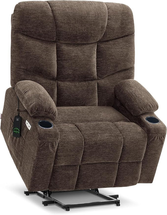 MCombo Oversized Power Lift Recliner Chair with Extended Footrest, Extra Wide for Big and Tall Elderly People, Fabric R7399 (Brown, Large-Wide)