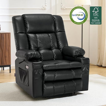 MCombo Large Dual Motor Power Lift Recliner Chair for Elderly, Zero Gravity Lift Chair with Heat and Massage, Infinite Position Lay Flat Recliner, USB Ports, Faux Leather 7896 (Black, Large)