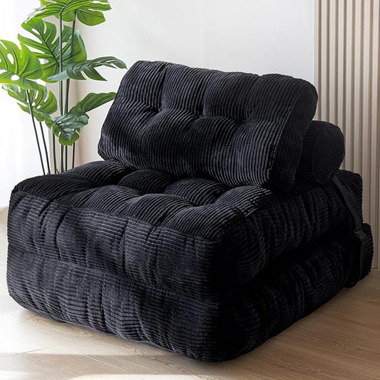 MAXYOYO Folding Sofa Bed, Convertible Chair with Pillow Foldable Couch with Back Support, Portable Fold Out Chair Bed Comfy Floor Sofa Lounge for Living Room Bedroom, Black, Single