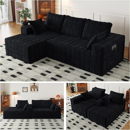 Cloud Boneless Sectional Couches with Oversized Chaise for Living Room, Modular L Shaped Couch with Deep Seat, Memory Foam Compressed 3 Seater Sofa for Apartment