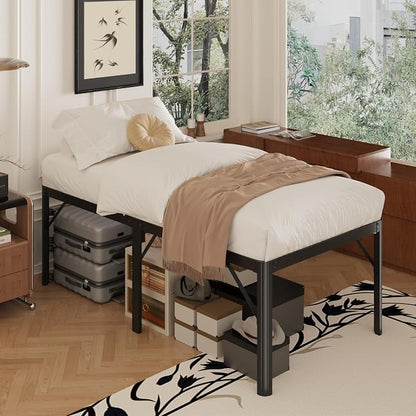 Yicensen 24 Inch High Twin Bed Frames with Rounded Corner Legs, Heavy Duty Metal Twin Size Platform Bed Frame No Box Spring Needed, Easy Assembly, Noise Free, Black