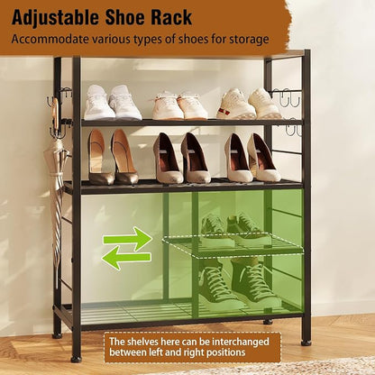 GiftGo Vintage Large 5-Tier Hall Tree with Console Table Entryway Coat Rack Floor Standing Shoes Rack Storage Shelf Organizer for Home Office Bedroom (Greige)