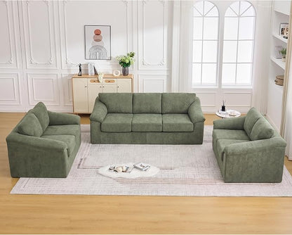 Oversized Boneless Couch Sets, Modern 3 Seater Sofa with 2 Loveseat Sofas, Floor Cloud Couch Sets with Extra Comfy Soft Deep Seats for Living Room, Apartment, No Assemby, Set of 3, Green