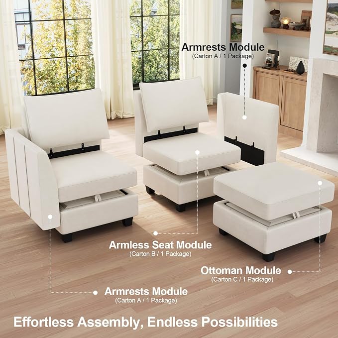 Belffin Modular Sectional Sofa U Shaped Couch with Storage Ottoman Velvet Sectional Couch for Living Room, Beige