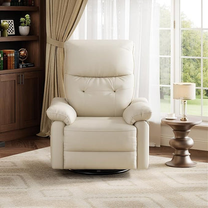 Power Recliner Chair, 270° Swivel Rocking Glider with USB Charging Port, PU Leather Upholstered Fabric and Button Tufted Backrest, Ergonomic Nursery Chair for Living Room (Beige)