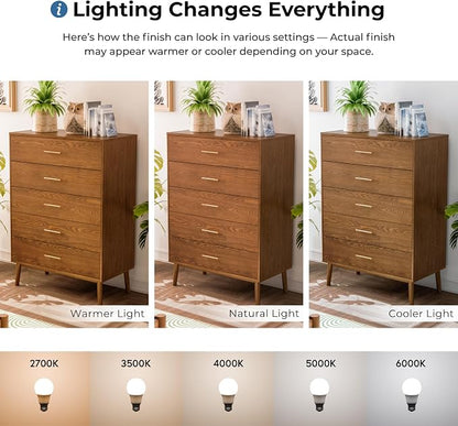 Furniture of America Wyatt Modern Solid Wood Bedroom Collection with Queen Bed Frame, Nightstands, Dresser with Mirror, Chest, No Box Spring Needed, Walnut, Boucle Platform, 6-Piece Set