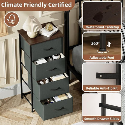 Somdot Dresser for Bedroom with 4 Drawers, Storage Organizer Chest of Drawers with Removable Fabric Bins for Closet Bedside Living Room Laundry Entryway Hallway, Charcoal Grey