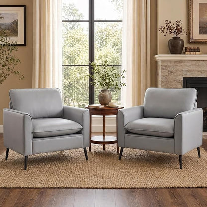 TYBOATLE Accent Chairs Set of 2, Faux Leather Chairs, Mid Century Modern Comfy Living Room Chairs, Cozy Office Reading Chair, Reception Armchairs for Office, Bedroom, Waiting Room (Grey) (2)