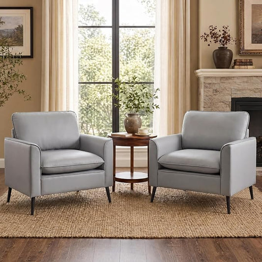 TYBOATLE Accent Chairs Set of 2, Faux Leather Chairs, Mid Century Modern Comfy Living Room Chairs, Cozy Office Reading Chair, Reception Armchairs for Office, Bedroom, Waiting Room (Grey) (2)