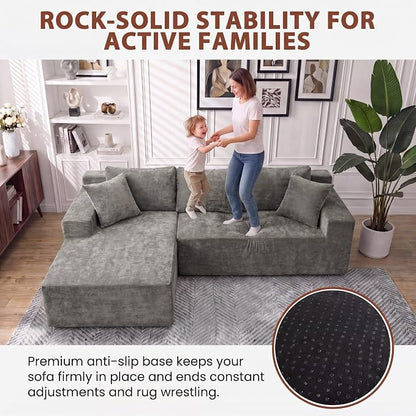 Homall 110" Boneless Sectional Couch, Modular Sectional Sofa L-Shape Couch with Deep Seat, Cloud Comfy Boneless Couch for Living Room, No Assembly Required (Chenille, Grey)