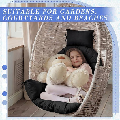Tudomro Waterproof Egg Chair Cushion with Pillow Filling 2.58 kg Replacement Rocking Wicker Chair Cushion 48" x 32" High Back Hanging Swing Hammock Pad Thicken for Outdoor Patio Garden(Black)