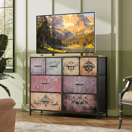 WLIVE Dresser for Bedroom with 8 Drawers, Wide Fabric Dresser for Storage and Organization, Bedroom Dressers, Chest of Drawers for Living Room, Closet, Hallway, Pattern