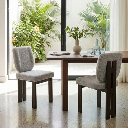 CIMOTA Boucle Dining Chairs Set of 2, Mid-Century Modern Upholstered Accent Chairs with Soft Curved Backrest and Solid Wood Legs for Kitchen, Dining Room, or Living Room, Gray