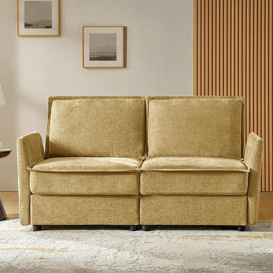 HULALA HOME 67'' Modern Chenille Loveseat Sofa, 2 Seater Couch with Storage, Comfy Deep Seat, Small Loveseat Couches for Living Room Furniture with Pillows, Easy to Install, Cream
