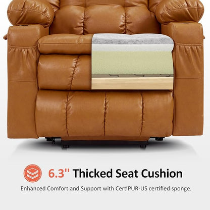 MCombo Dual Motor Power Lift Recliner Chair for Elderly, Lay Flat Lift Chair with Heat and Massage, Cup Holders, USB Ports, Faux Leather 7890 (Tawny, Medium)