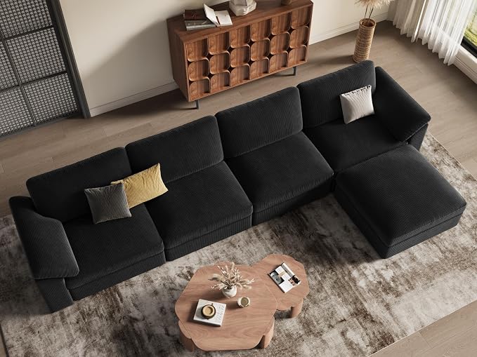 EASE MOOSE Oversized Black Sectional Modular Sofa with Ottoman, Large Comfty L Shape Sectional Deep Modular Sofa,Cloud Couch for Living Room,Removable Cover