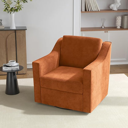 Swivel Accent Chair, 360° Swivel Upholstered Club Armchairs for Living Room, Comfy Single Sofa Reading Chair with Deep Seat, Metal Swivel Base, Chenille Fabric, Orange