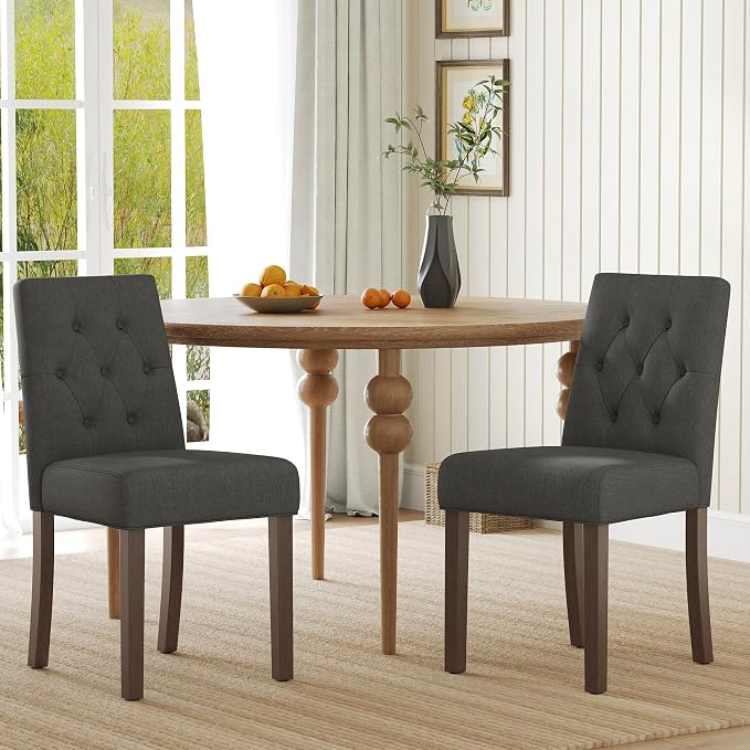 Upholstered Dining Chairs Set of 2, Modern Fabric Dining Chairs with Tufted Design, Kitchen Side Chairs, Farmhouse Dinner Chair with Wood Legs for Kitchen Restaurant Living Room, Gray