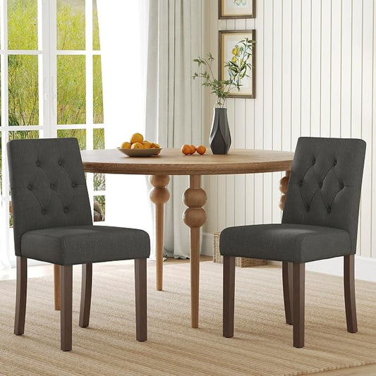 Upholstered Dining Chairs Set of 2, Modern Fabric Dining Chairs with Tufted Design, Kitchen Side Chairs, Farmhouse Dinner Chair with Wood Legs for Kitchen Restaurant Living Room, Gray