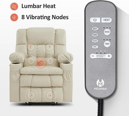 MCombo Small Dual Motor Power Lift Recliner Chair for Petite Elderly, Zero Gravity Lift Chair with Heat and Massage, Infinite Position, USB Ports,Faux Leather 7893 (Cream White, Small)