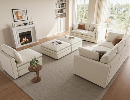 97" Cloud Couches for Living Room, 29.1" Deep Seat Modular Sectional Sofa, L Shaped Cloud Sofa with One Movable Ottoman