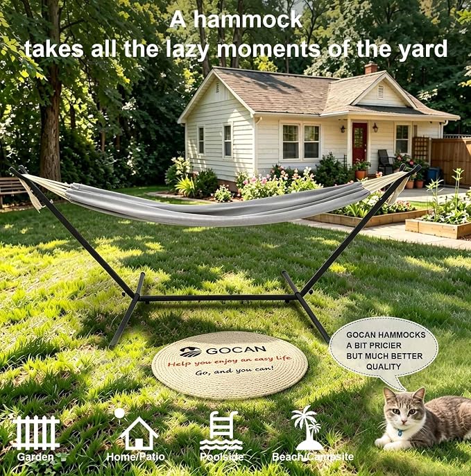 GOCAN Large Outdoor Hammock, Extra Long 2 Person Replacement Cotton Canvas Hammock Compatible with Hammock Stand, 500 Lbs Weight Capacity（Grey）