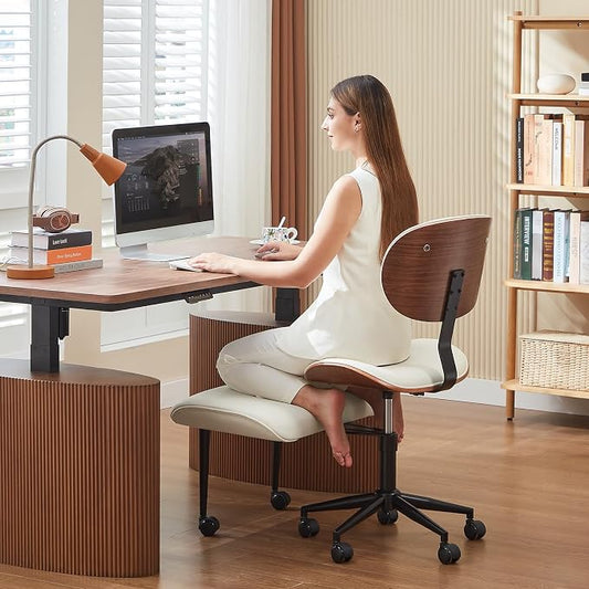 Bestier Ergonomic Cross Legged Office Chair,Height Adjustable Seat for ADHD, Meditation Office Chair for Short Women, 360° Swivel Adjustable Height for Pregnancy Yoga Kneeling Meditation White