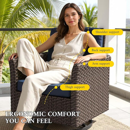 Patio Wicker Swivel Chairs with High Back Set of 2, All Weather PE Wicker Outdoor Swivel Chairs with Waterproof Cushion for Porch, Backyard, Balcony, Deck