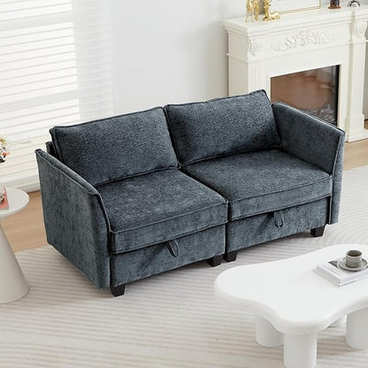 ORRD Small Modular Sectional Sofa, Loveseat Couch with Storage, 2 Seater Sofa Modular for Living Room, Office (Blue Grey)