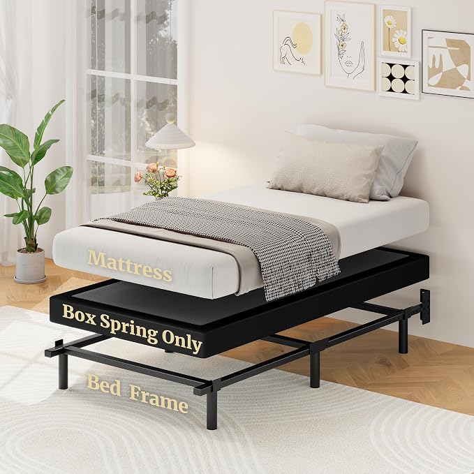 Awesofurni Twin Box Spring, 5 Inch Low Profile Twin Box Spring Only Bed Base, Heavy Duty Metal Frame Mattress Foundation with Fabric Cover, Easy Assembly-Noise Free