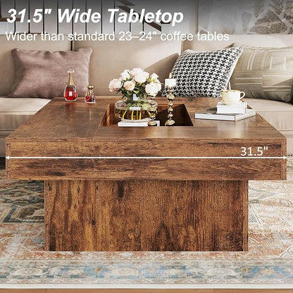 LVB Rustic Coffee Table, Large Wood Living Room Table with Storage, Modern Long Rectangle Led Center Table, Farmhouse Unique Low Wide Tea Table with LED Light for Home Office, 47.24 in, Rustic Brown