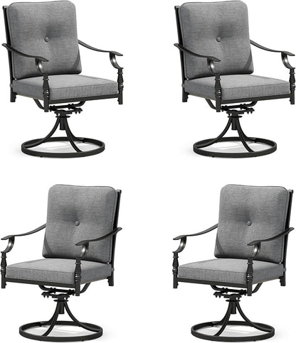 Sophia & William Outdoor Patio Swivel Dining Chairs Set of 4, Heavy Duty Patio Dining Chairs with Thickened Cushions, Wrought Iron Deck Chairs for Backyard, Poolside, Balcony and Garden