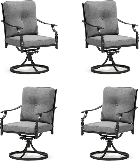 Sophia & William Outdoor Patio Swivel Dining Chairs Set of 4, Heavy Duty Patio Dining Chairs with Thickened Cushions, Wrought Iron Deck Chairs for Backyard, Poolside, Balcony and Garden
