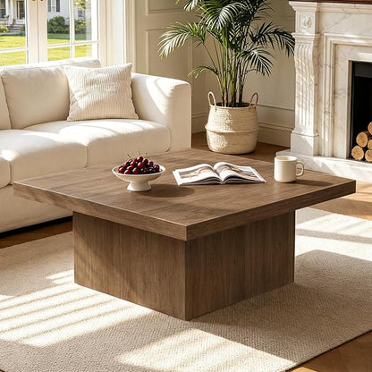 Square Coffee Table,Wooden Living Room Table,Center Table with a Large Tabletop,35.4" x 35.4",for Small Spaces, Apartments, Living Rooms, Vintage Brown