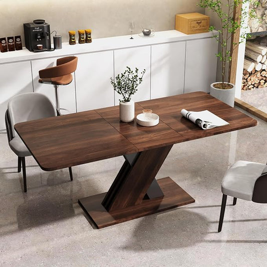 55"-71" Extendable Dining Table for 4-8 People, Space-Saving Extra Long Transformer Table with Extension Leaves Holder, Walnut