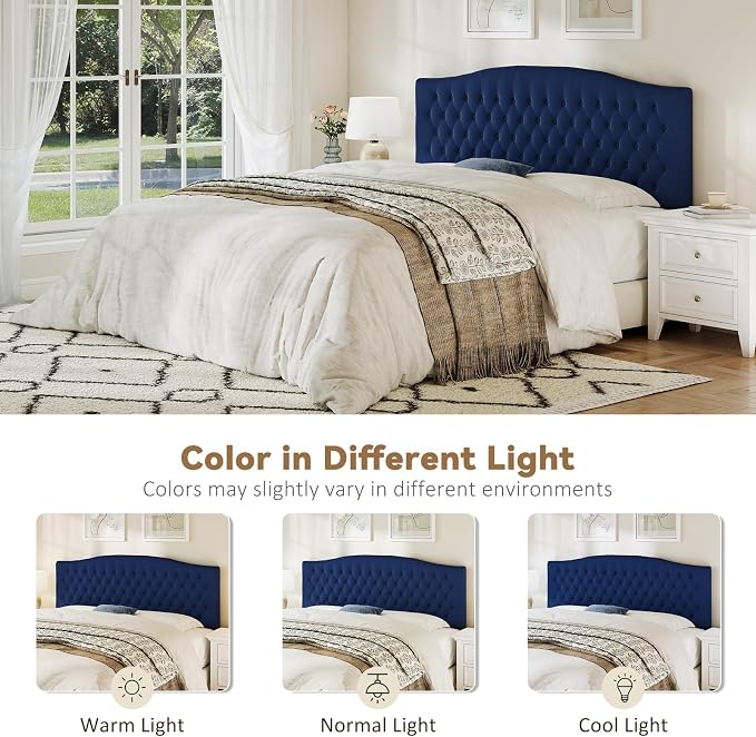 King Headboard Only, Upholstered Headboard King Size for Adjustable Bed Velvet Tufted Wall Mounted Head Board with Solid Wood Legs, Navy Blue