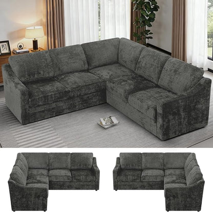 89" Chenille Sectional Sofa with High Density Sponge, Modern 5 Seats Corner Couch with Deep Seat, Comfy Modular L Shaped Couch with Comfortable Back Cushions for Living Room, Grey