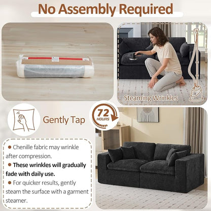 83''Cloud Boneless Sectional Couch, Modular Sectional Sofa Deep Seat, Upholstered Convertible Comfy Loveseat Chenille Memory Foam Sofa Couches for Living Room, Dark