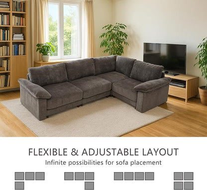 Oversized Modular Cloud Couch with Removable Washable Cover, L -Shaped Sectional for Large Living Room, Plush Chenille & Deep Seat（Grey）