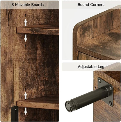 ComfyCorner Brown 7+1 Tier Farmhouse Shoe Storage Cabinet - 45" Tall Entryway Organizer with Cross Molding Doors, 3 Adjustable Shelves & Metal Legs, Shoe Rack for Front Door Entrance