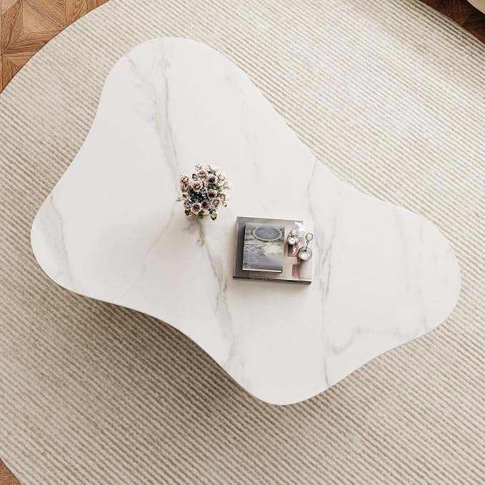 41.7 Inch Marble Coffee Table with Storage Drawer, Modern Butterfly Design, Sintered Stone Top and Gold Stainless Steel Base for Living Room, Scratch Resistant and Easy Assembly