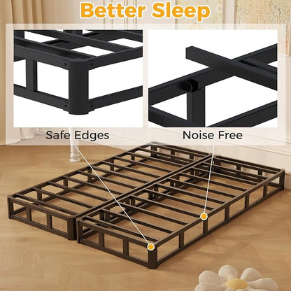 Maenizi Split King Box Spring 3 Inch, Easy Assembly Bed Foundation, Heavy Duty Low Profile Metal Box Spring King with Fabric Cover, Noise Free